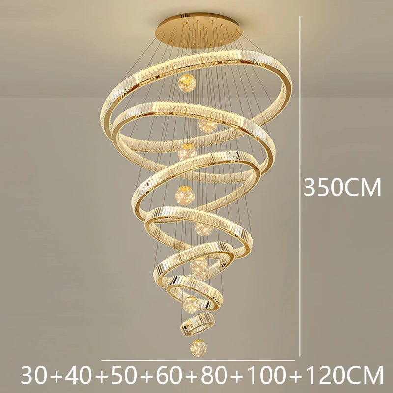 Modern Crystal Staircase Chandelier in silver 8 rings in an entryway
