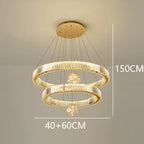 Modern Crystal Staircase Chandelier in silver 4 rings above a stairwell