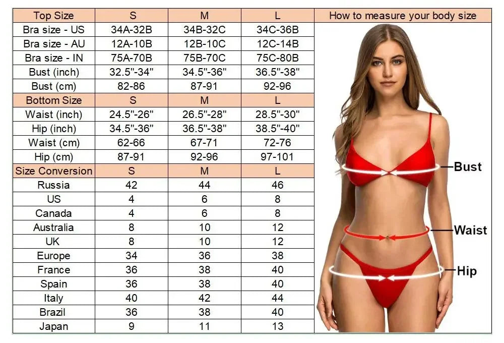 Women's Brazilian Two-Piece Bikini Set – G-String Thong Swimwear for Beach & Vacation