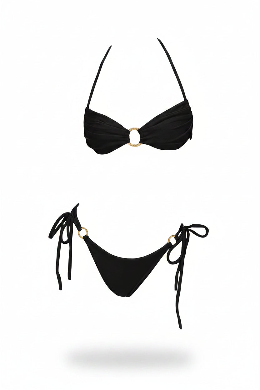 Shiny Push-Up Bikini Set – Bandeau Halter Swimsuit for Women