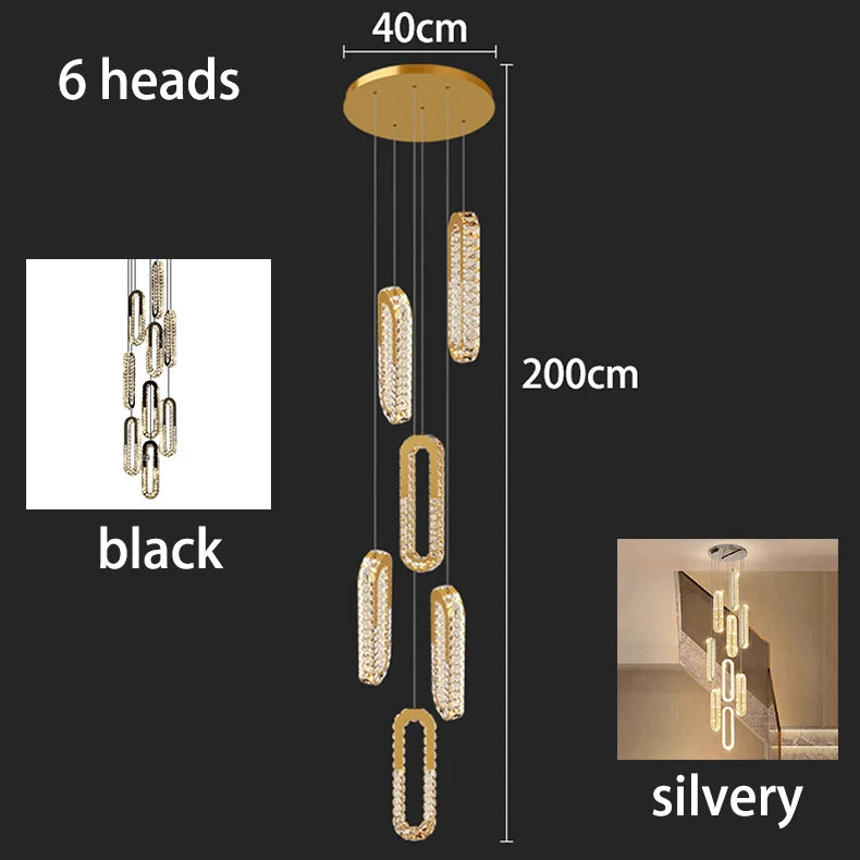 Modern LED Staircase Pendant Chandelier in black in an entryway