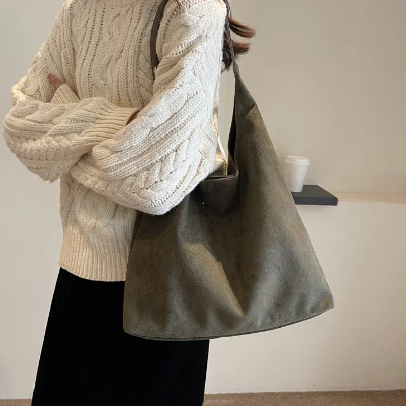 Women's Vintage Suede Shoulder Bag – Large Capacity Casual Commuter Handbag
