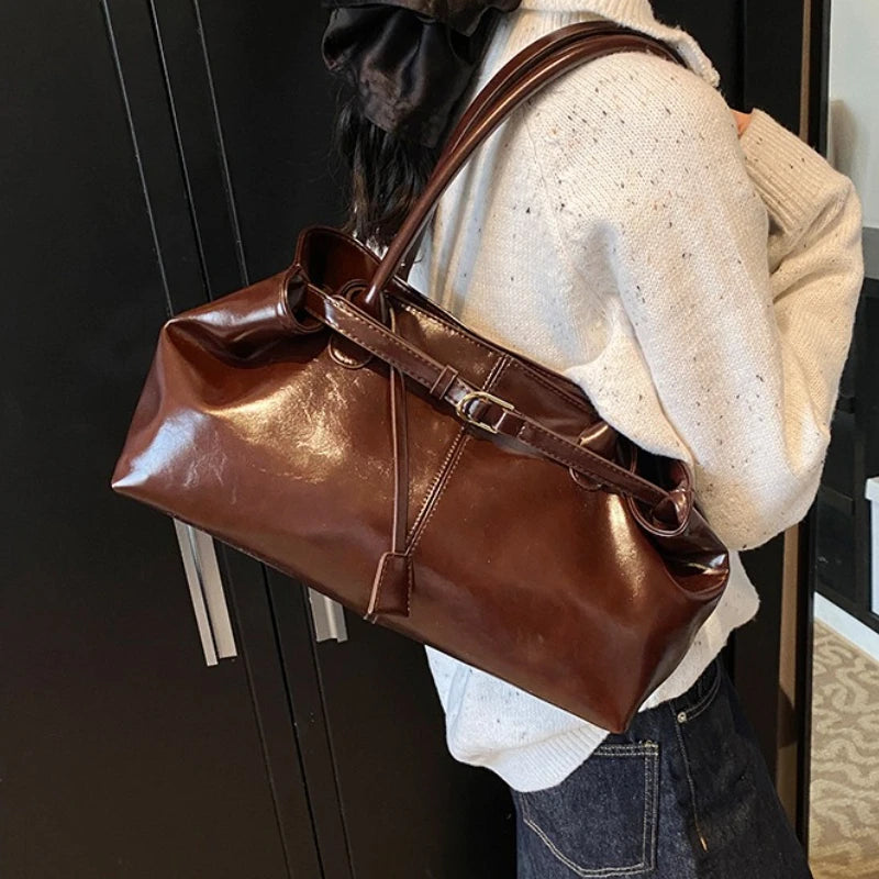 Women's Vintage PU Leather Shoulder Bag – Large Capacity Commuter Tote Handbag