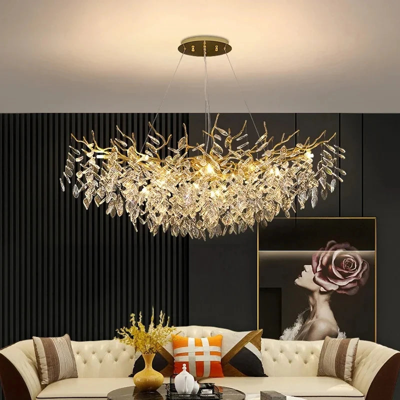 Luxury Gold Crystal LED Chandelier in wall lamp in an entryway