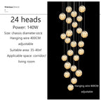 Modern LED Glass Ball Chandelier in 18 heads above a stairwell