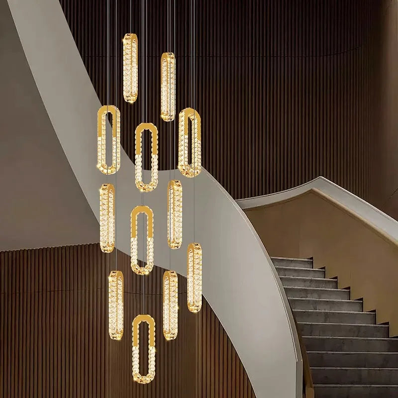 Modern LED Staircase Pendant Chandelier in 9 head above a kitchen island