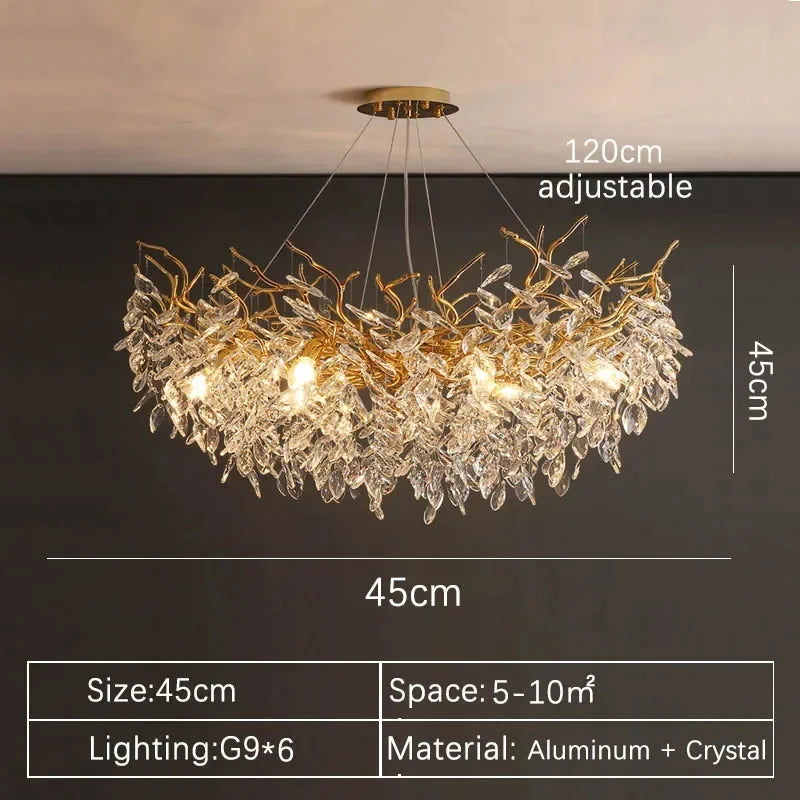 Luxury Gold Crystal LED Chandelier in long 160cm in a dining room