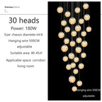 Modern LED Glass Ball Chandelier in warm white 3000k in an entryway