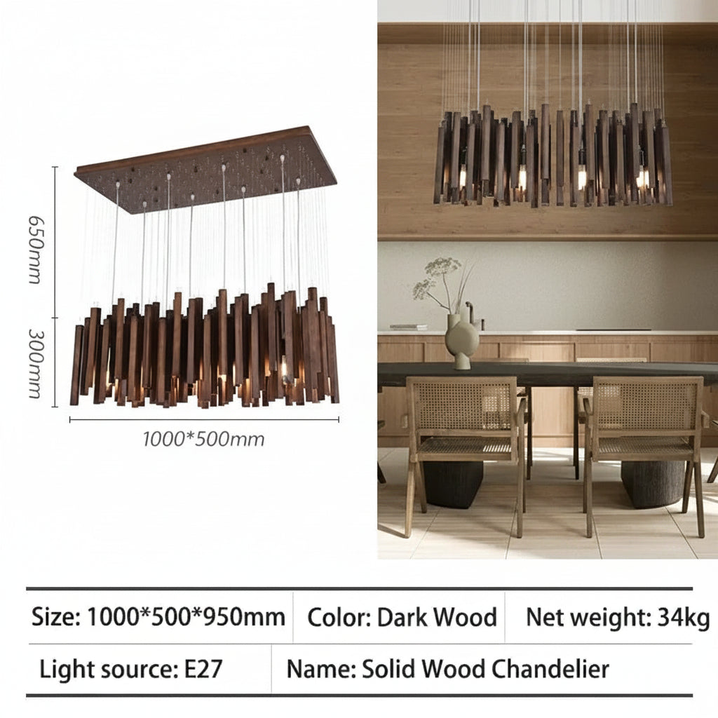 Retro Solid Wood Pendant Chandelier in natural light above a kitchen island