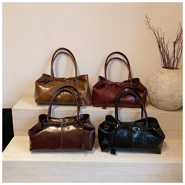 Women's Vintage PU Leather Shoulder Bag – Large Capacity Commuter Tote Handbag