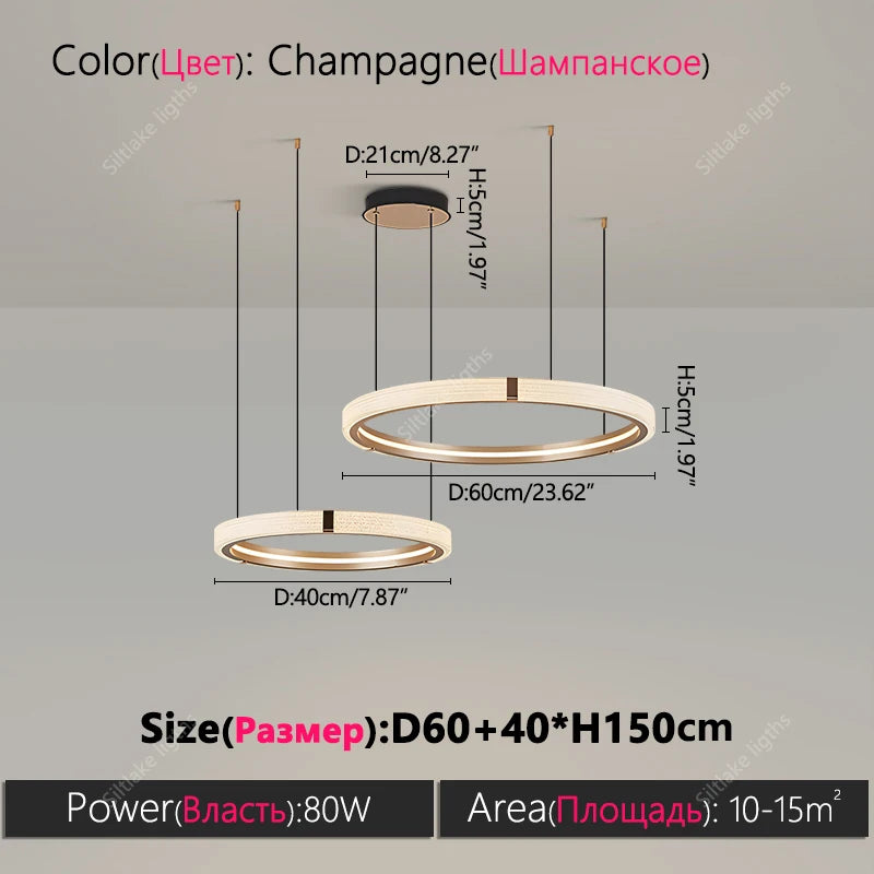 Modern Ring LED Chandelier – Round Pendant Light in type e 60cm 40cm above a kitchen island