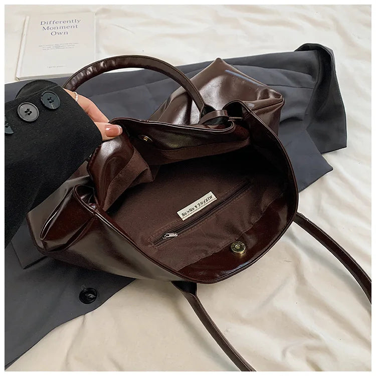 Women's Vintage PU Leather Shoulder Bag – Large Capacity Commuter Tote Handbag