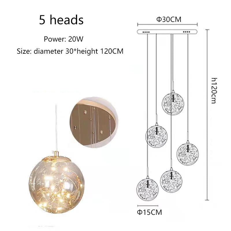 Modern LED Glass Ball Chandelier in remote dimming in a living room