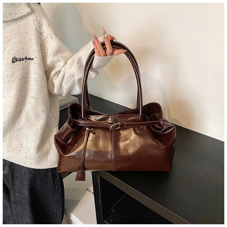 Women's Vintage PU Leather Shoulder Bag – Large Capacity Commuter Tote Handbag