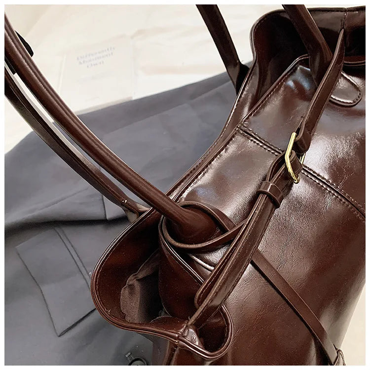 Women's Vintage PU Leather Shoulder Bag – Large Capacity Commuter Tote Handbag