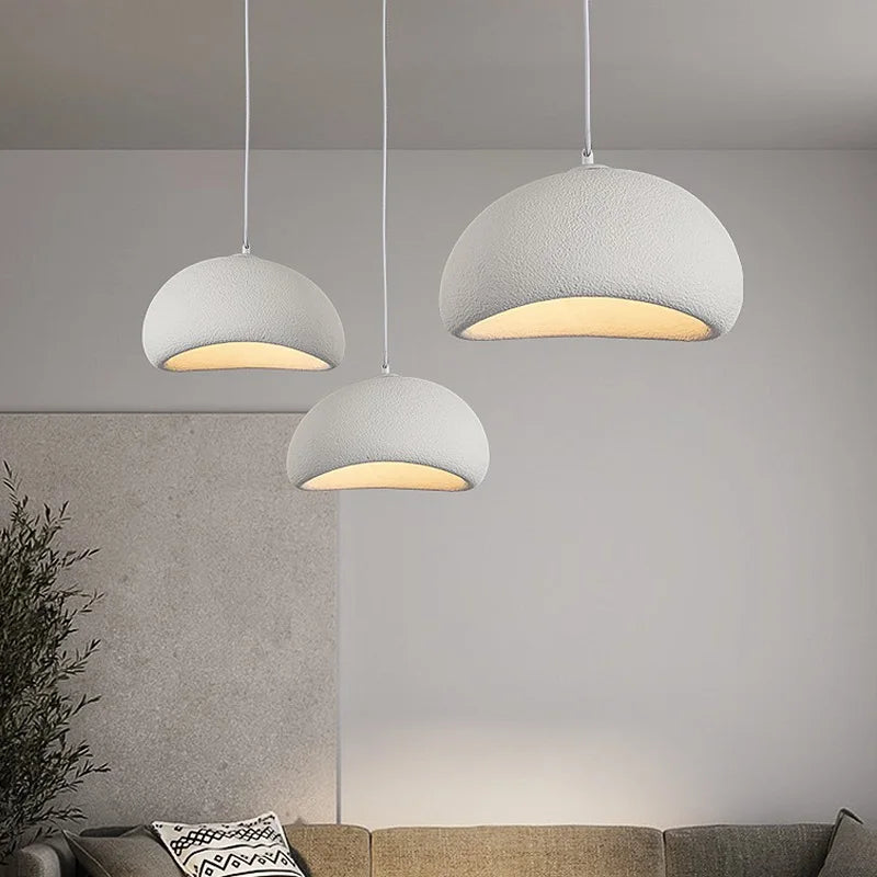 Nordic Wabi-Sabi LED Pendant Light in grey b in a living room