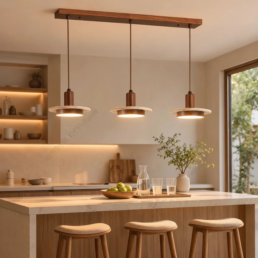 Travertine Kitchen Island Pendant Light in d159-20cm-walunt