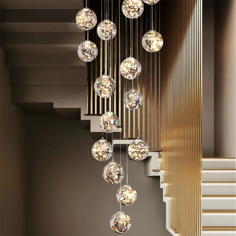 Modern LED Glass Ball Chandelier in 15 heads in an entryway
