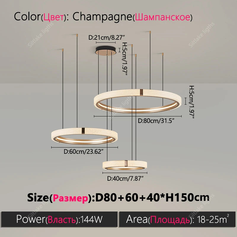 Modern Ring LED Chandelier – Round Pendant Light in warm white (3000k) in a living room