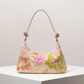 Sequin Floral Embroidery Shoulder Bag – Half Moon Evening Bag for Women