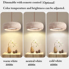 Japanese Travertine Stone Pendant Lamp in neutral light 4000k over a dining table