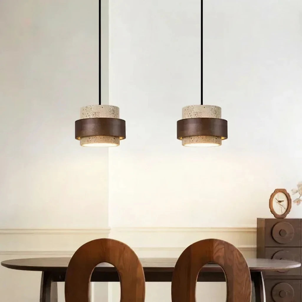 Travertine Cave Stone Pendant Chandelier in d-116-4 lights in a living room