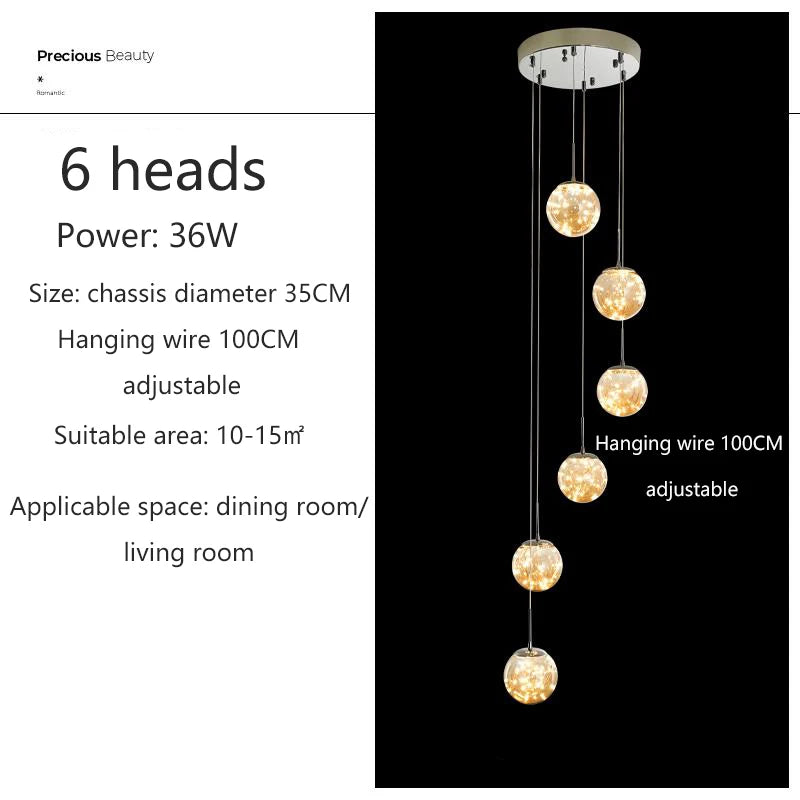 Modern LED Glass Ball Chandelier in 30 heads in a living room