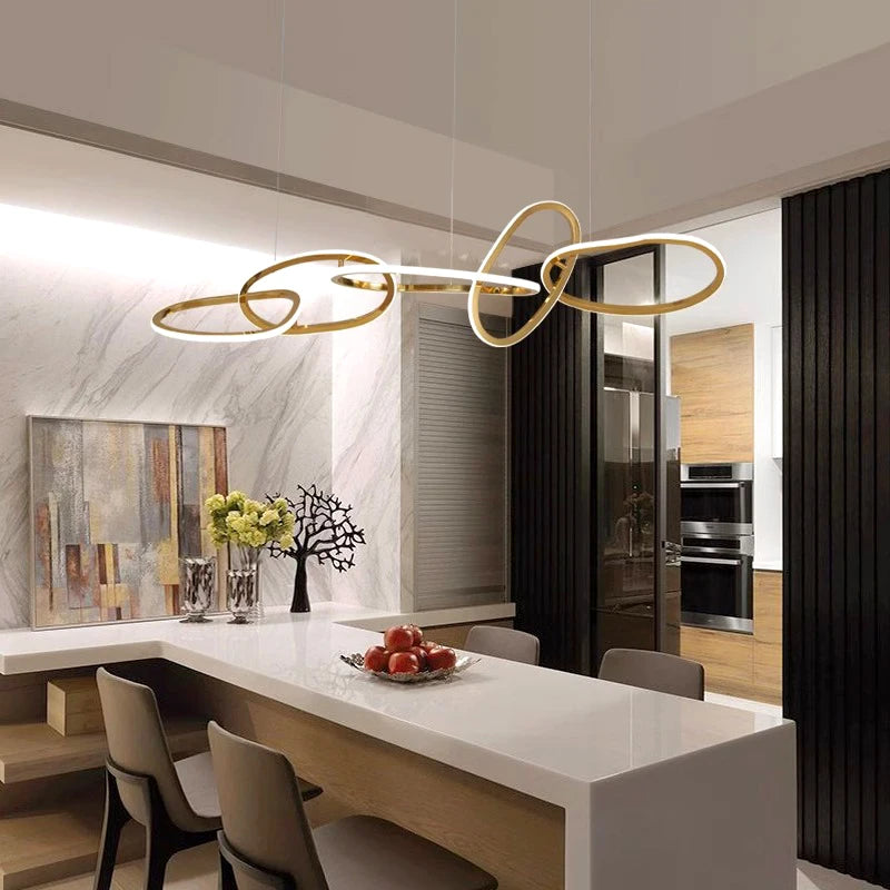 Modern LED Ceiling Pendant Chandelier in cold white above a kitchen island