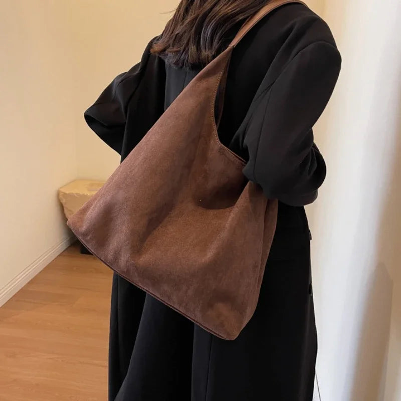 Women's Vintage Suede Shoulder Bag – Large Capacity Casual Commuter Handbag