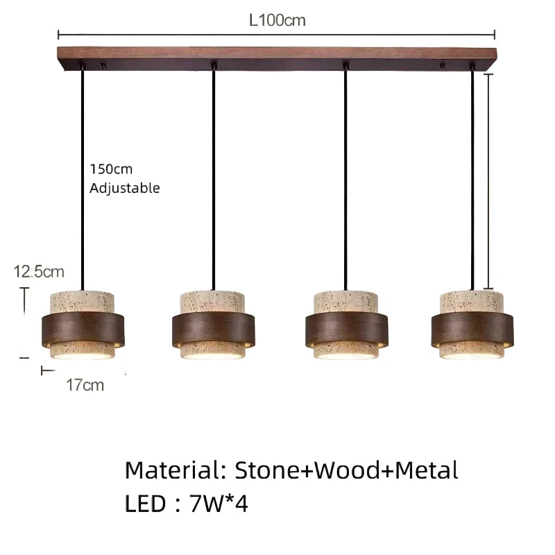 Travertine Cave Stone Pendant Chandelier in d-116-3 lights above a kitchen island