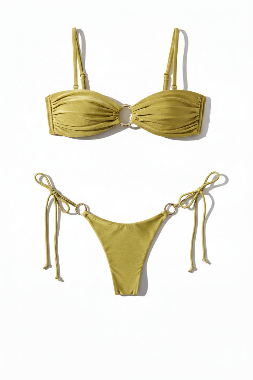 Shiny Push-Up Bikini Set – Bandeau Halter Swimsuit for Women