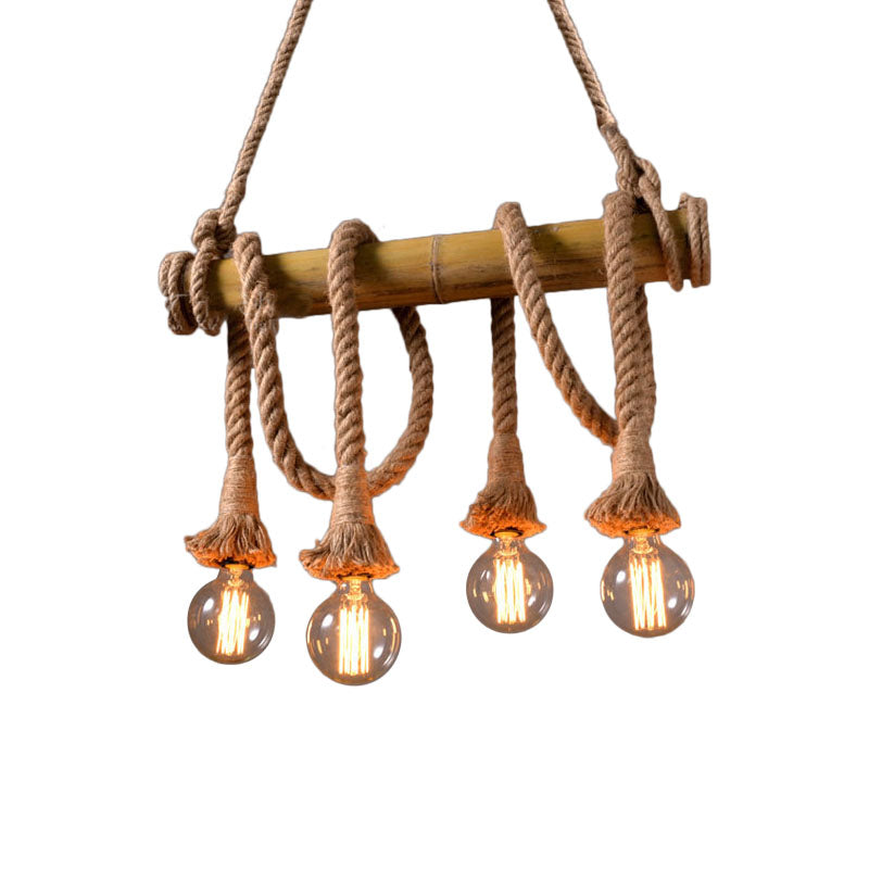 Adjustable Bamboo Pendant Lamp with Industrial Rope Design