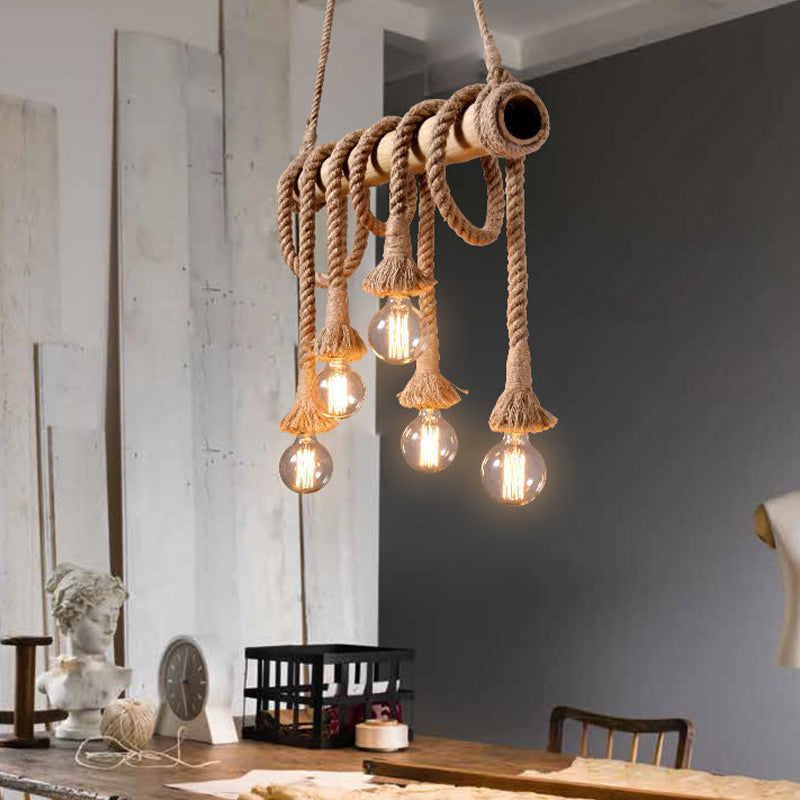 Adjustable Bamboo Pendant Lamp with Industrial Rope Design