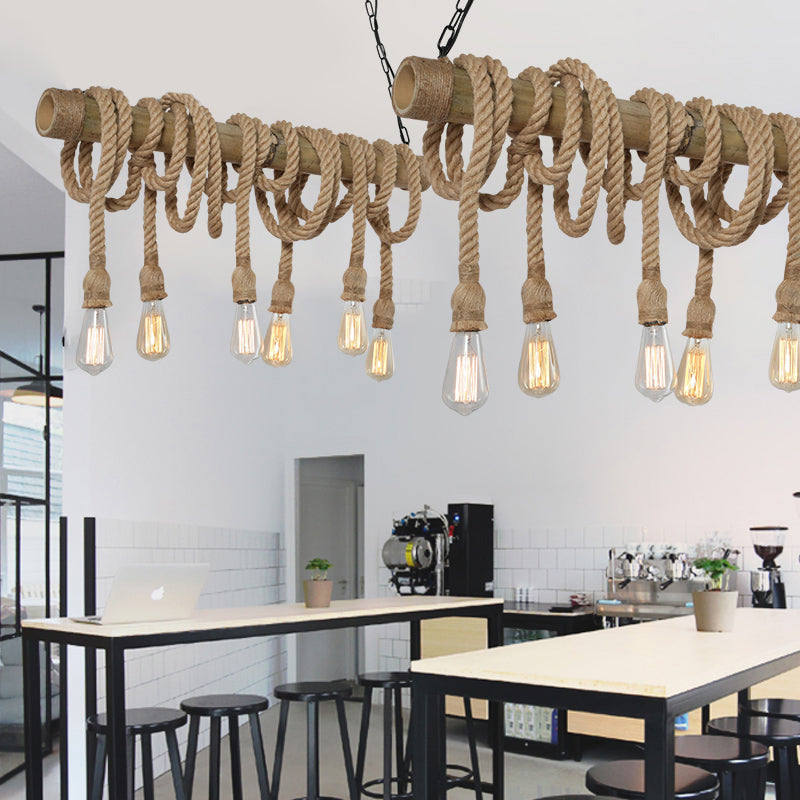 Adjustable Bamboo Pendant Lamp with Industrial Rope Design