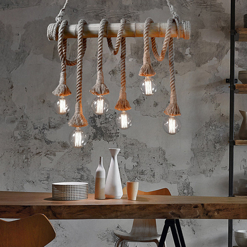Adjustable Bamboo Pendant Lamp with Industrial Rope Design