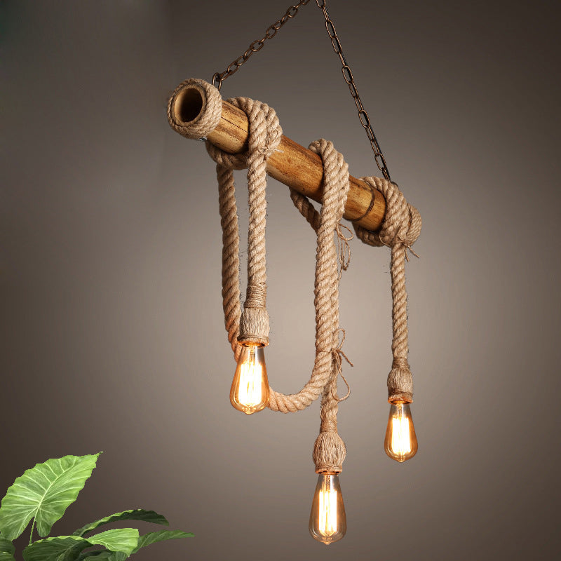 Adjustable Bamboo Pendant Lamp with Industrial Rope Design