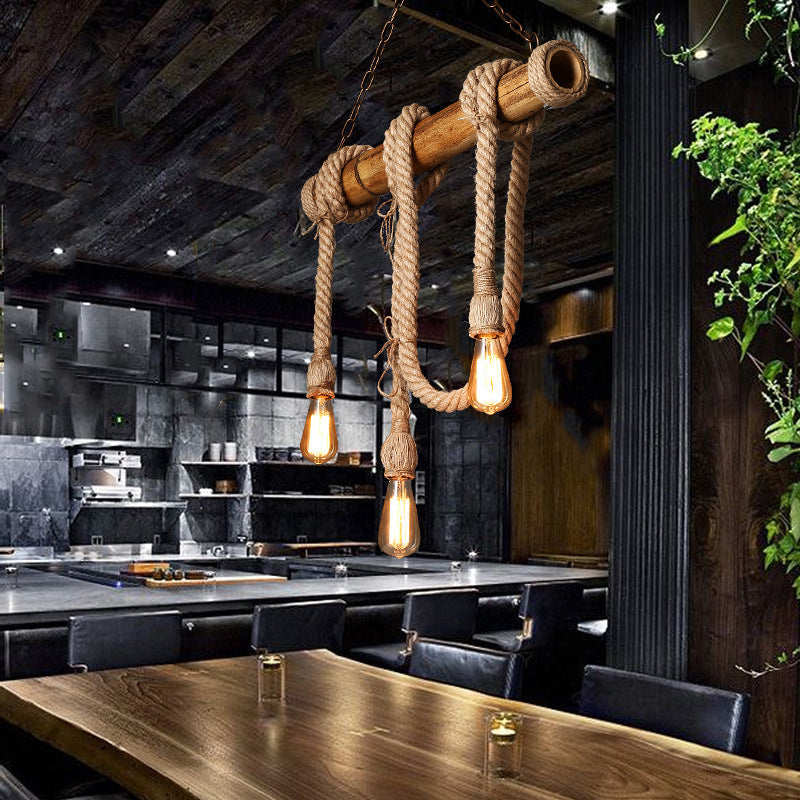 Adjustable Bamboo Pendant Lamp with Industrial Rope Design