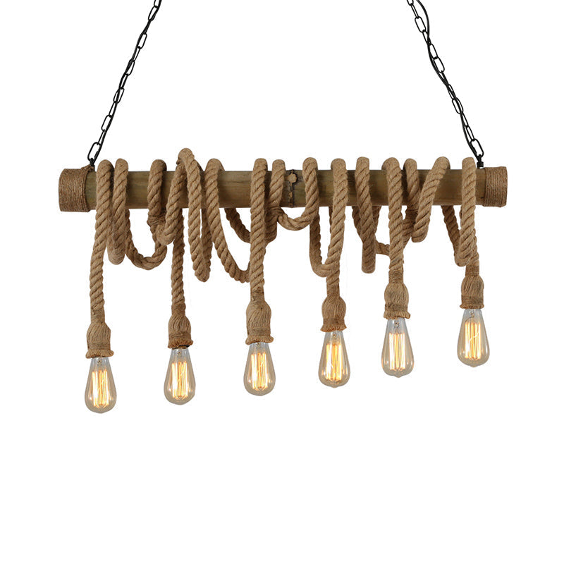 Adjustable Bamboo Pendant Lamp with Industrial Rope Design