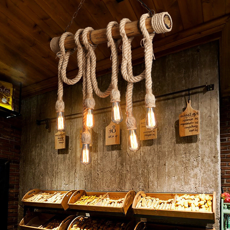 Adjustable Bamboo Pendant Lamp with Industrial Rope Design