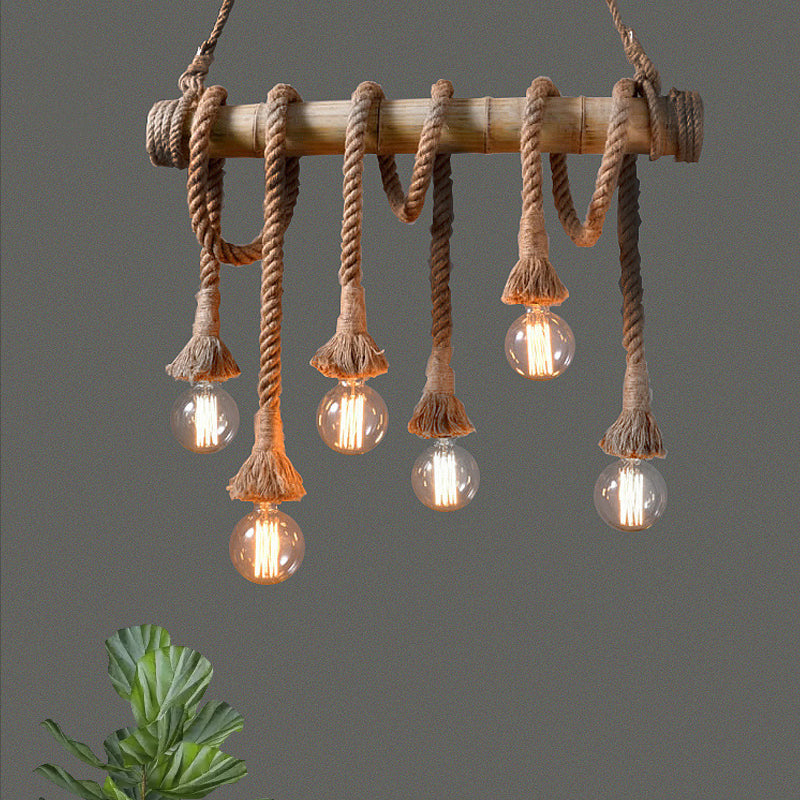 Adjustable Bamboo Pendant Lamp with Industrial Rope Design