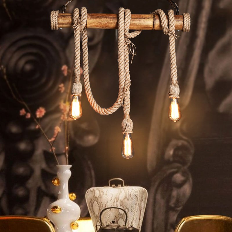 Adjustable Bamboo Pendant Lamp with Industrial Rope Design
