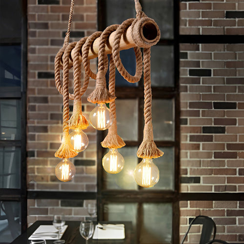 Bamboo Pendant Lamp with Rope – EcoChic Industrial Hanging Light in 3