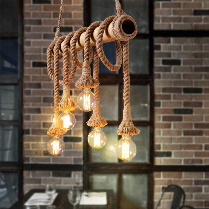 Adjustable Bamboo Pendant Lamp with Industrial Rope Design