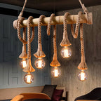 Adjustable Bamboo Pendant Lamp with Industrial Rope Design