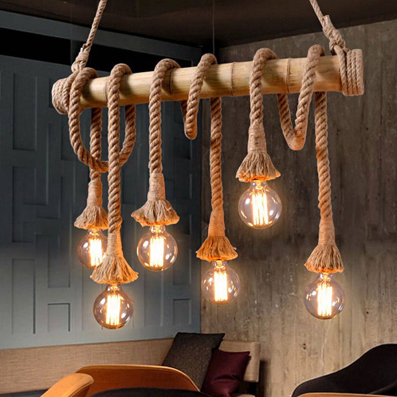 Adjustable Bamboo Pendant Lamp with Industrial Rope Design