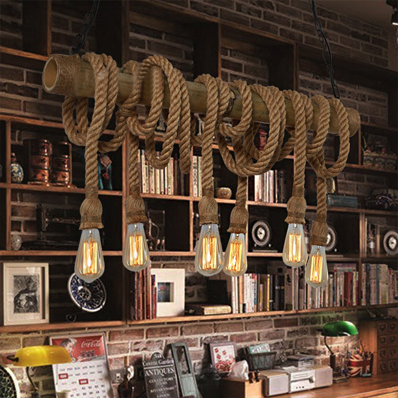 Adjustable Bamboo Pendant Lamp with Industrial Rope Design