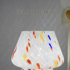 Aesthetic Glass Mushroom Lamp - LumiMush in blue pattern in a bedroom