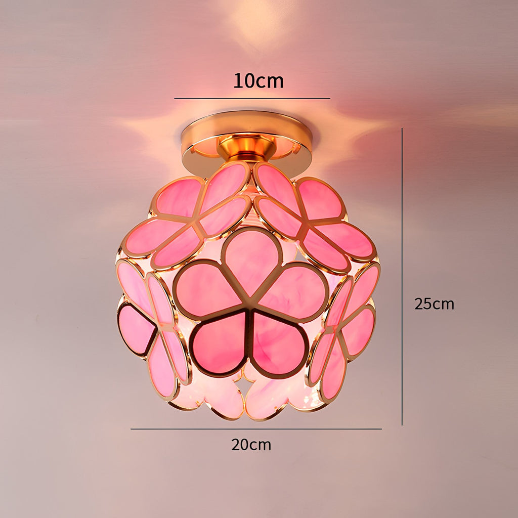 Artistic Glass Ceiling Light with Floral Design - FlowerHall in green in a living room