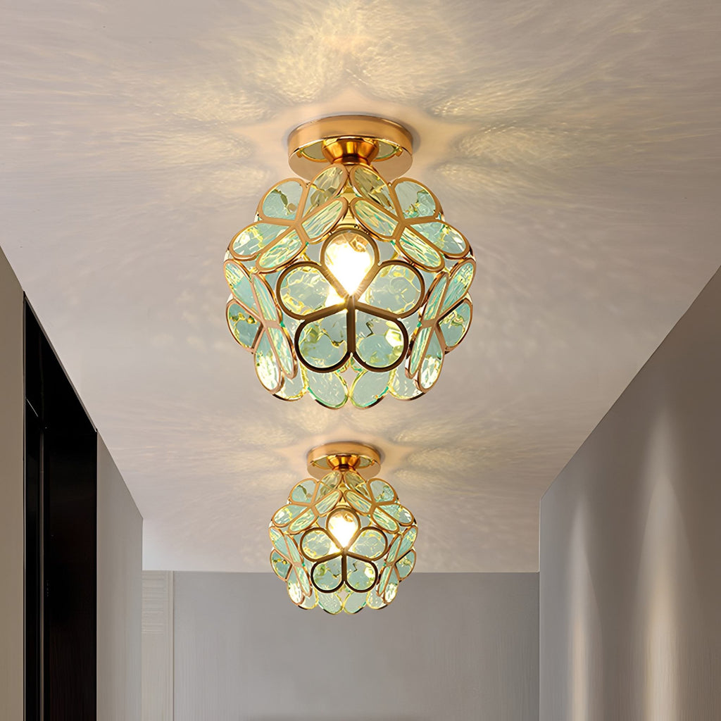 Artistic Glass Ceiling Light with Floral Design - FlowerHall in transparent in a bedroom