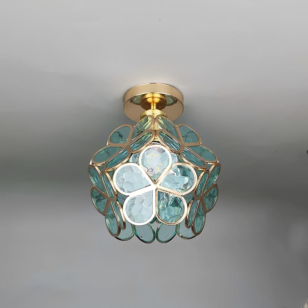 Artistic Glass Ceiling Light with Floral Design - FlowerHall in transparent in a bedroom